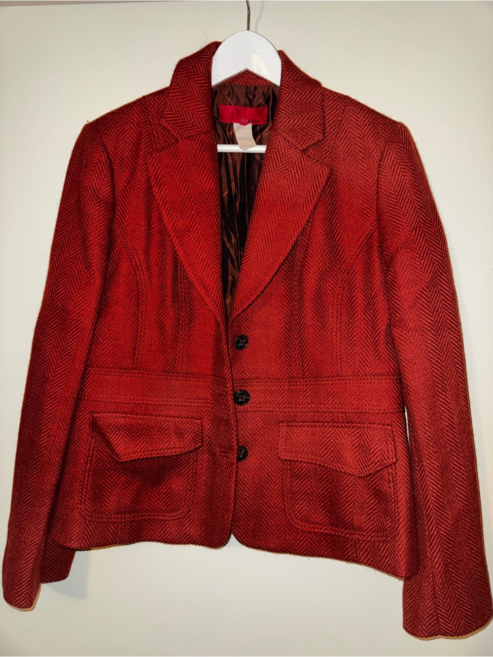 Les Copains Red Herringbone Wool Blazer
